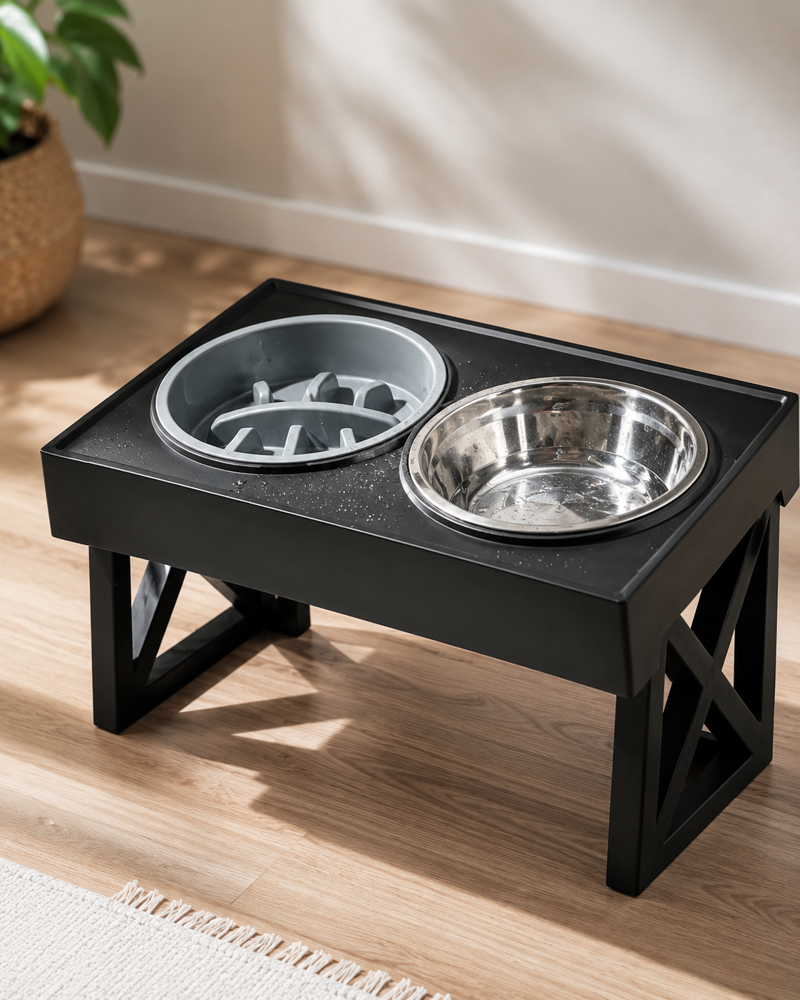 Pet Adjustable Elevated Stainless Steel Vertical Anti-choke Slow Food Dog Bowl